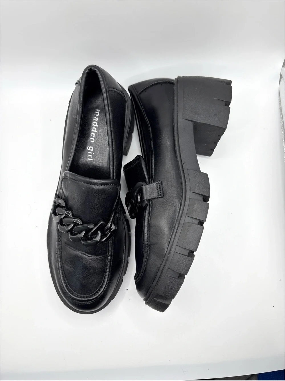 Madden Girl Platform Chunky Loafers‎ Black Chain Link